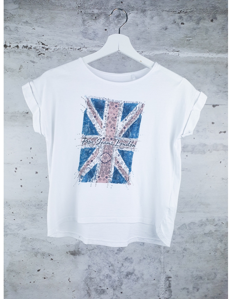Biała koszulka z nadrukiem flagi Wielkiej brytanii Pepe Jeans - 1