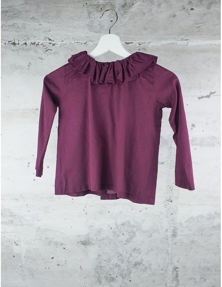 Purple ruffled neck long sleeve blouse Bonjour - 1