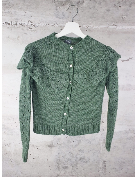 Green button up cardigan with ruffles Tocoto Vintage - 1
