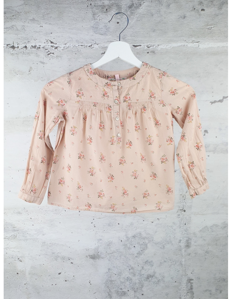 Pink long sleeve blouse with flower print Bonpoint - 1