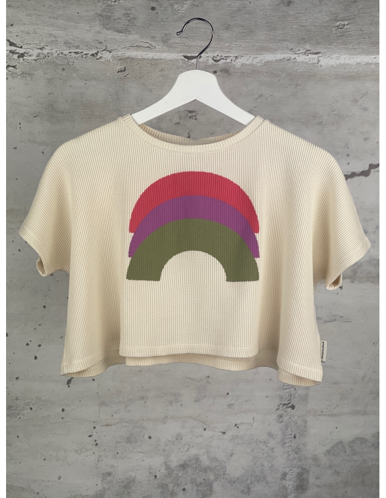 Beige Short top with rainbow print