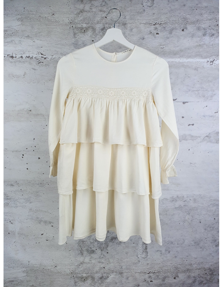 Off white button up dress with frills