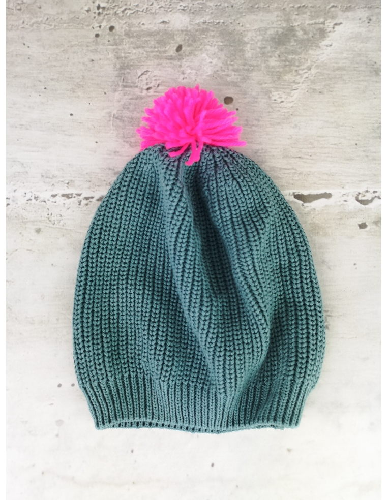 Green hat with a pink pompom Louise Misha - 1