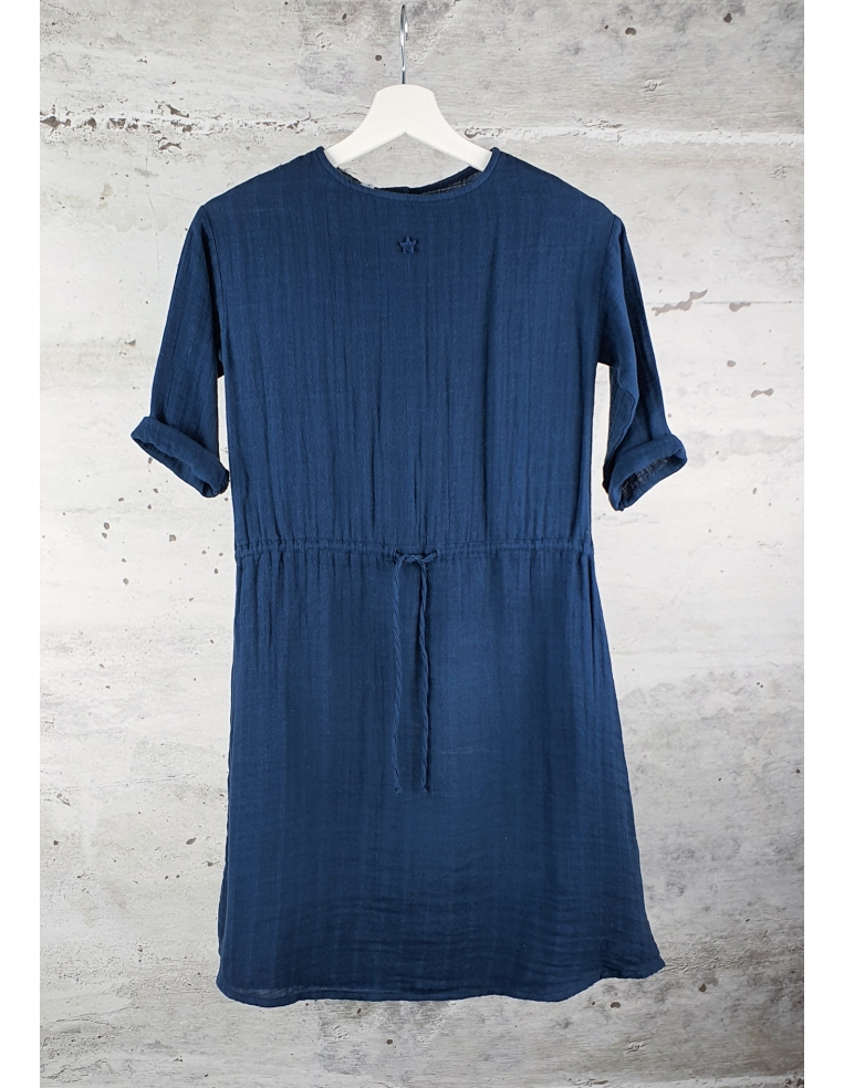 Navy blue dress with a drawstring at the waist Tocoto Vintage - 1